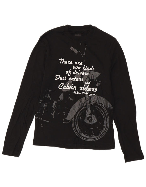 CALVIN KLEIN JEANS Мужской топ с графическим рисунком, длинный рукав, маленький черный хлопок