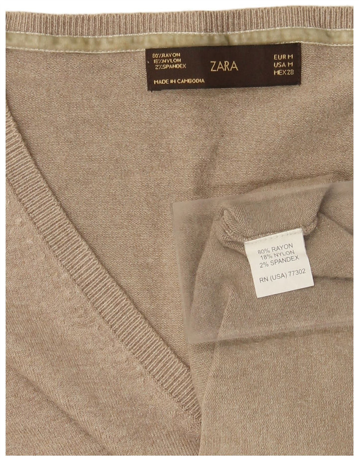 Женский джемпер с v-образным вырезом Zara UK 12, средний бежевый вискоза