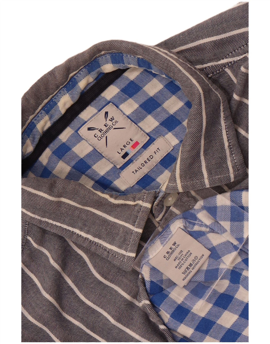 Crew Clothing Мужская рубашка по индивидуальному заказу, большая серая хлопковая полоска