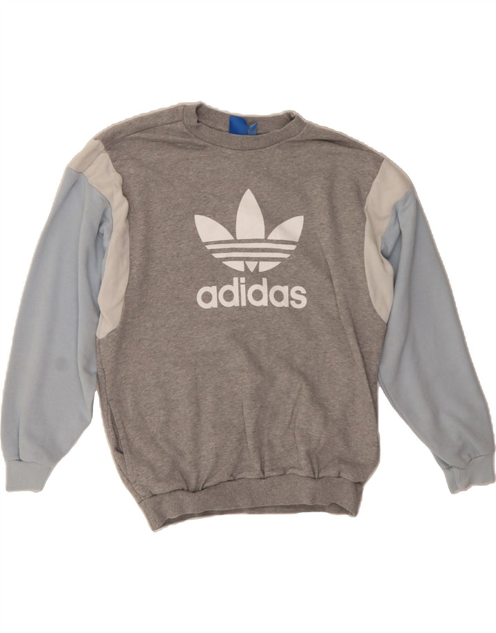 ADIDAS Womens Graphic Sweatshirt Jumper UK 12 Medium Grey Colourblock Vintage Adidas and Second-Hand Adidas from Messina Hembry 