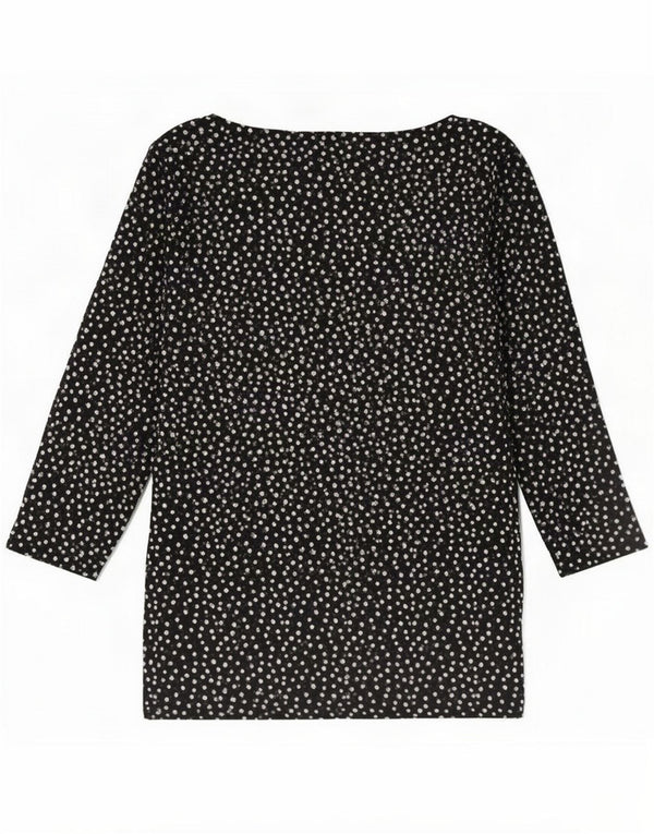 Marks & Spencer Womens Top 3/4 Sleeve UK 10 Small Black Spotted Cotton