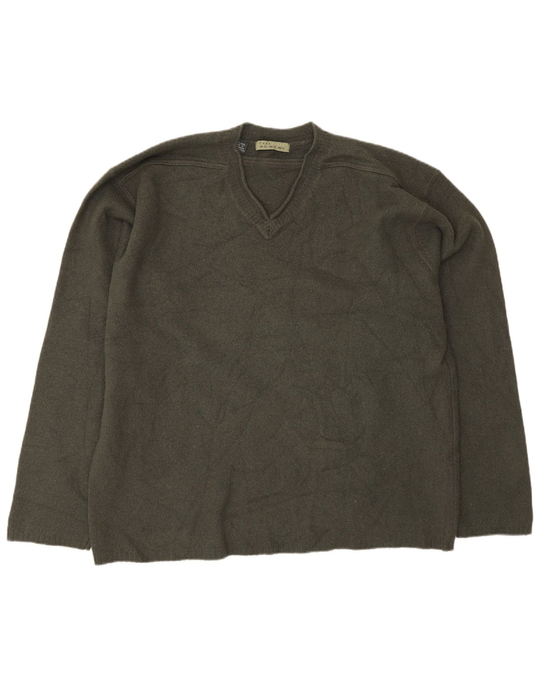 Мужской джемпер с v-образным вырезом Zara XL, хаки, шерсть