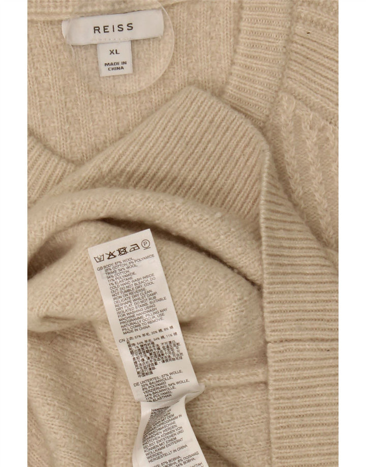 Мужской свитер Reiss с круглым вырезом XL, бежевый, шерсть