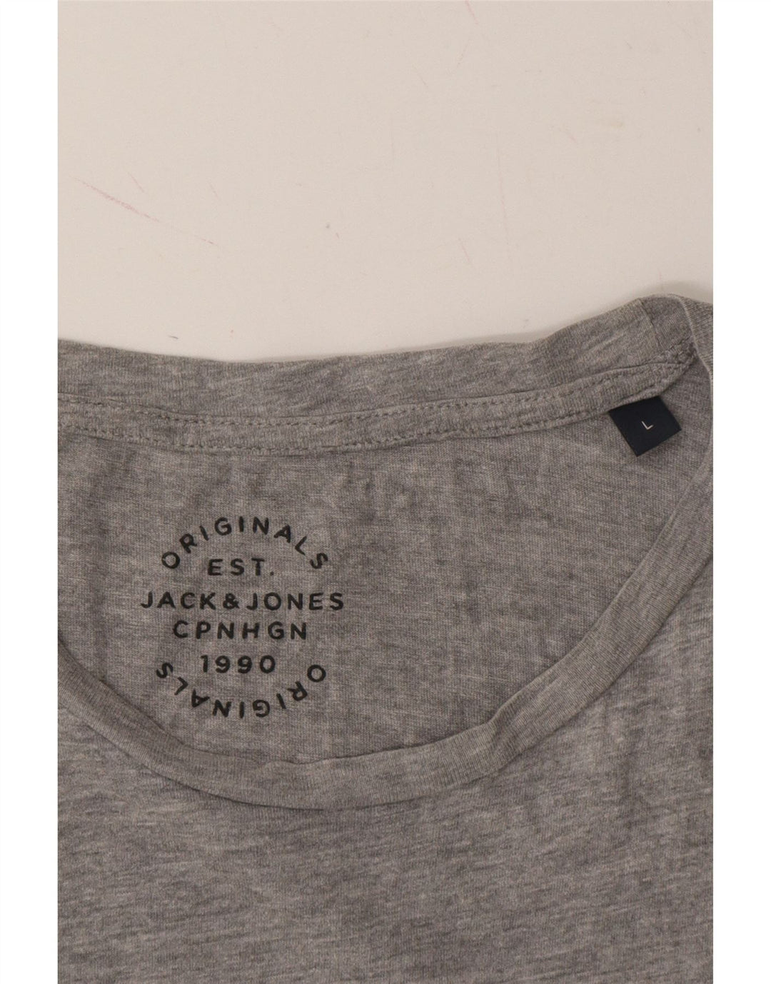 JACK & JONES Mens Graphic T-Shirt Top Large Grey Cotton Vintage Jack & Jones and Second-Hand Jack & Jones from Messina Hembry 