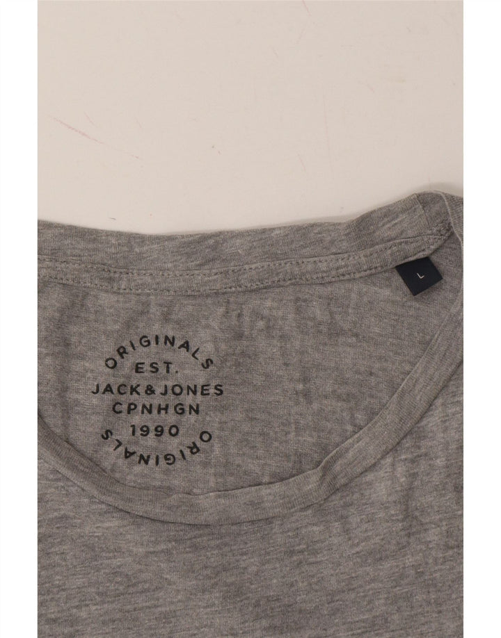 JACK & JONES Mens Graphic T-Shirt Top Large Grey Cotton Vintage Jack & Jones and Second-Hand Jack & Jones from Messina Hembry 