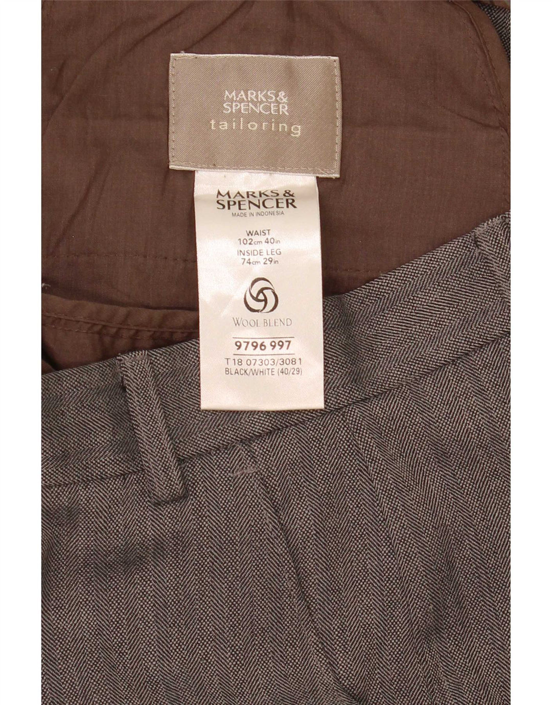 Мужские прямые костюмные брюки Marks & Spencer W40 L29 серые с узором «елочка»