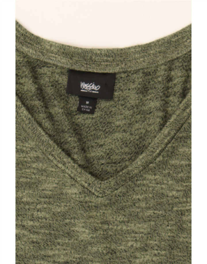 MOSSIMO Womens Short Sleeve V-Neck Jumper Sweater UK 14 Medium Green Rayon Vintage Mossimo and Second-Hand Mossimo from Messina Hembry 