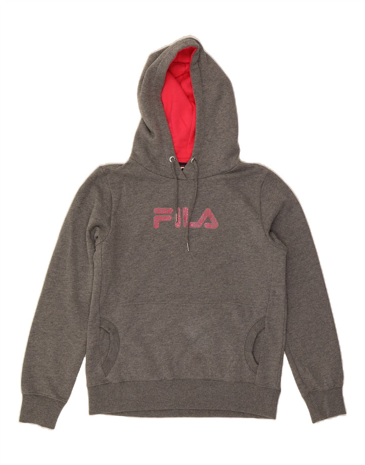 FILA Womens Graphic Hoodie Jumper UK 14 Medium Grey Polyester Vintage Fila and Second-Hand Fila from Messina Hembry 