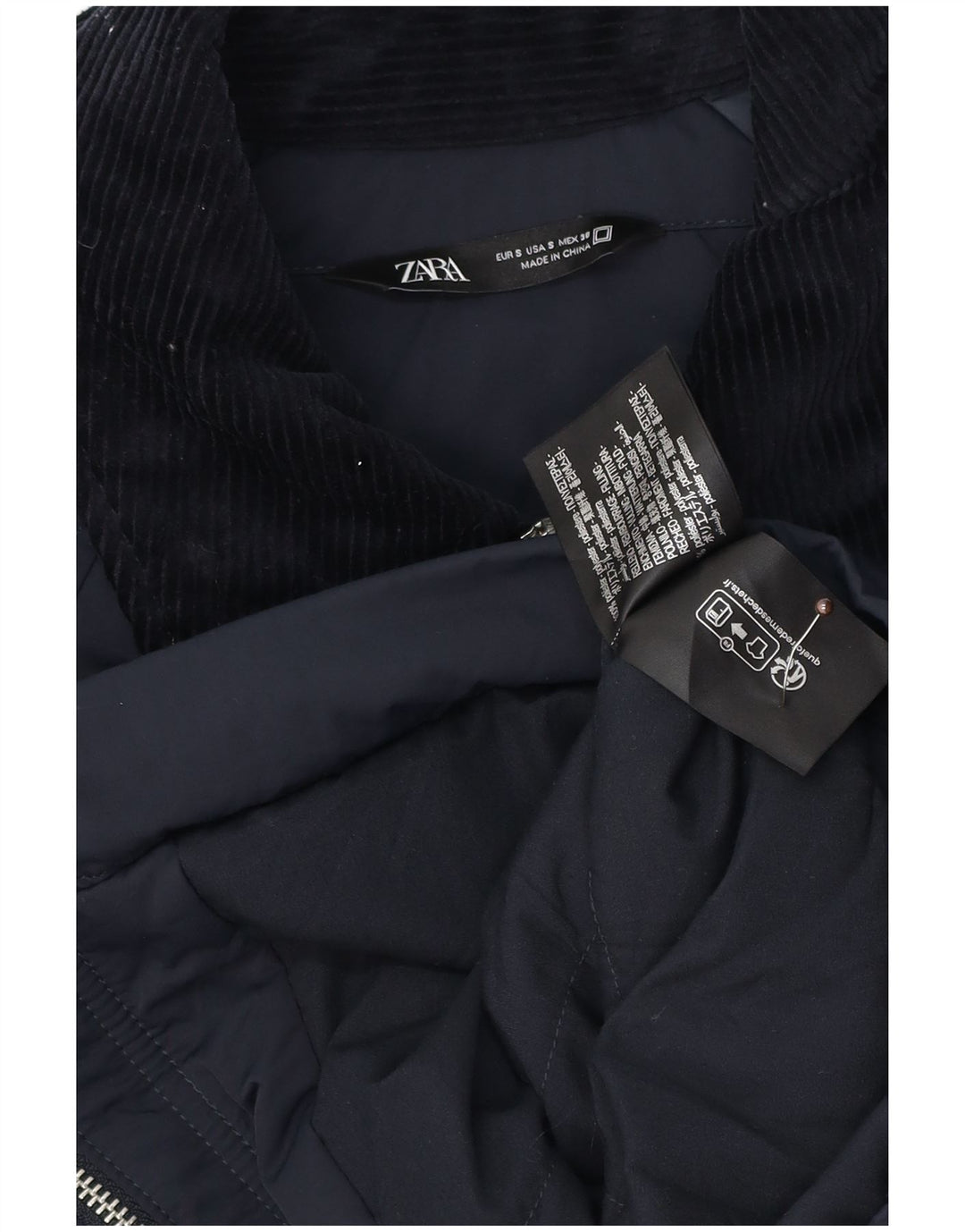 Мужская куртка-бомбер Zara UK 36, маленькая, темно-синяя, полиэстер с цветными блоками