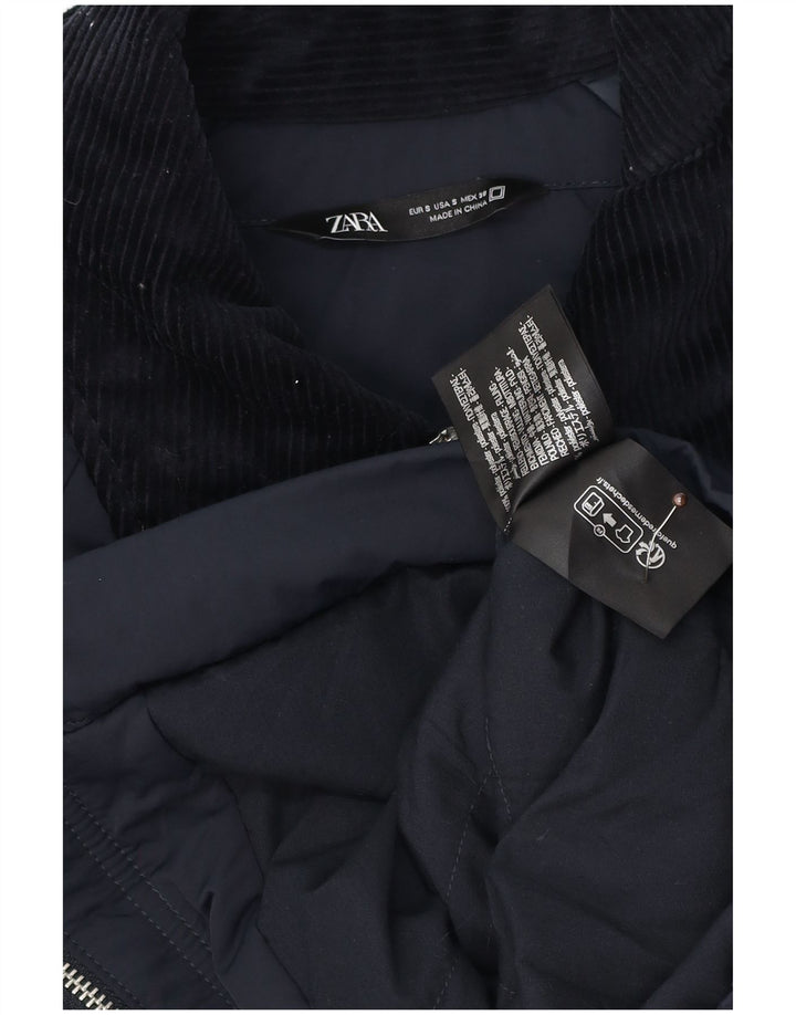 Мужская куртка-бомбер Zara UK 36, маленькая, темно-синяя, полиэстер с цветными блоками