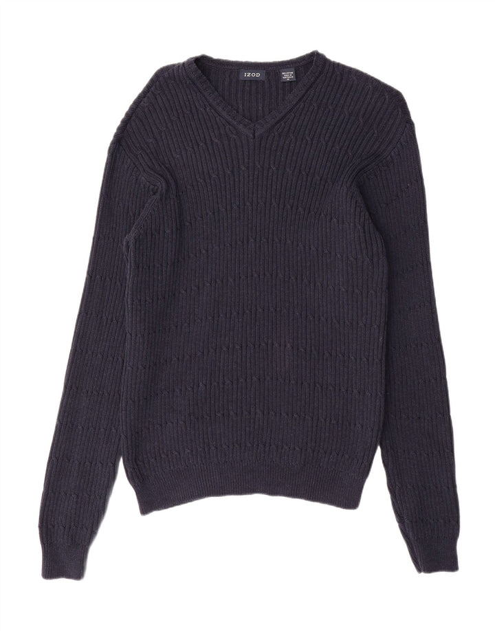 IZOD Mens V-Neck Jumper Sweater Medium Navy Blue Cotton