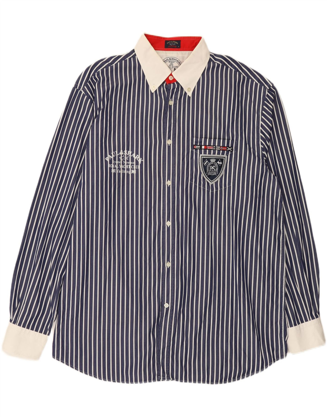 Мужская рубашка с рисунком Paul & Shark, размер 46, 2XL, темно-синяя в полоску