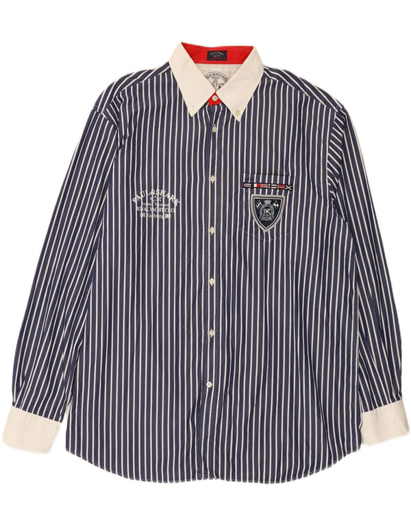 Мужская рубашка с рисунком Paul & Shark, размер 46, 2XL, темно-синяя в полоску