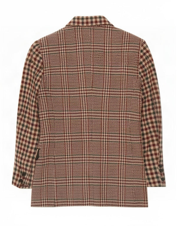 Swish Womens 3 Button Blazer Jacket IT 42 Medium Brown Houndstooth Wool