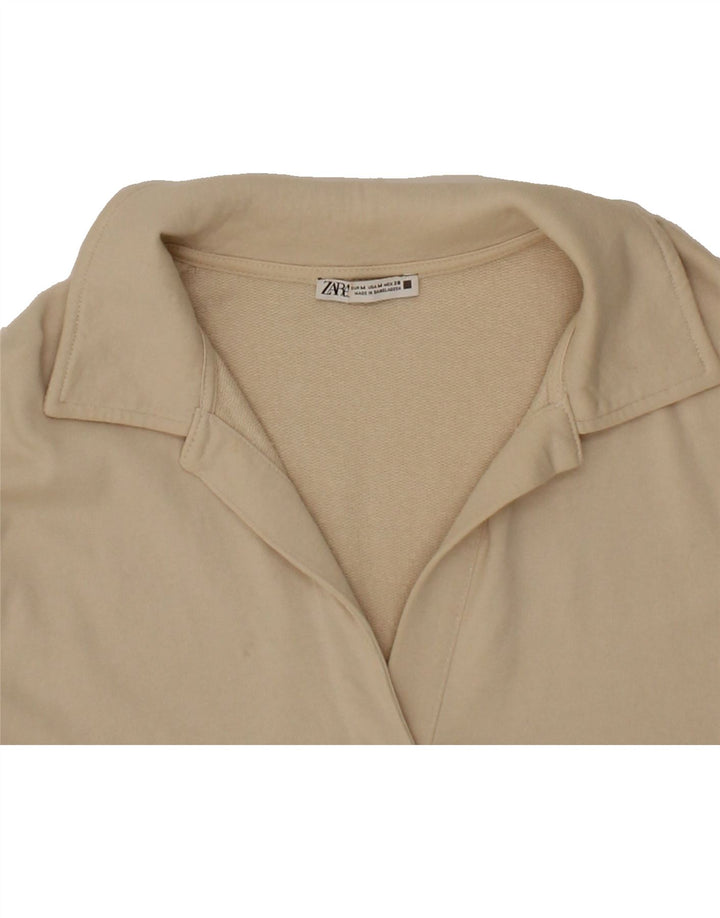 ZARA Womens Oversized Polo Neck Sweatshirt Jumper UK 14 Medium Beige Vintage Zara and Second-Hand Zara from Messina Hembry 