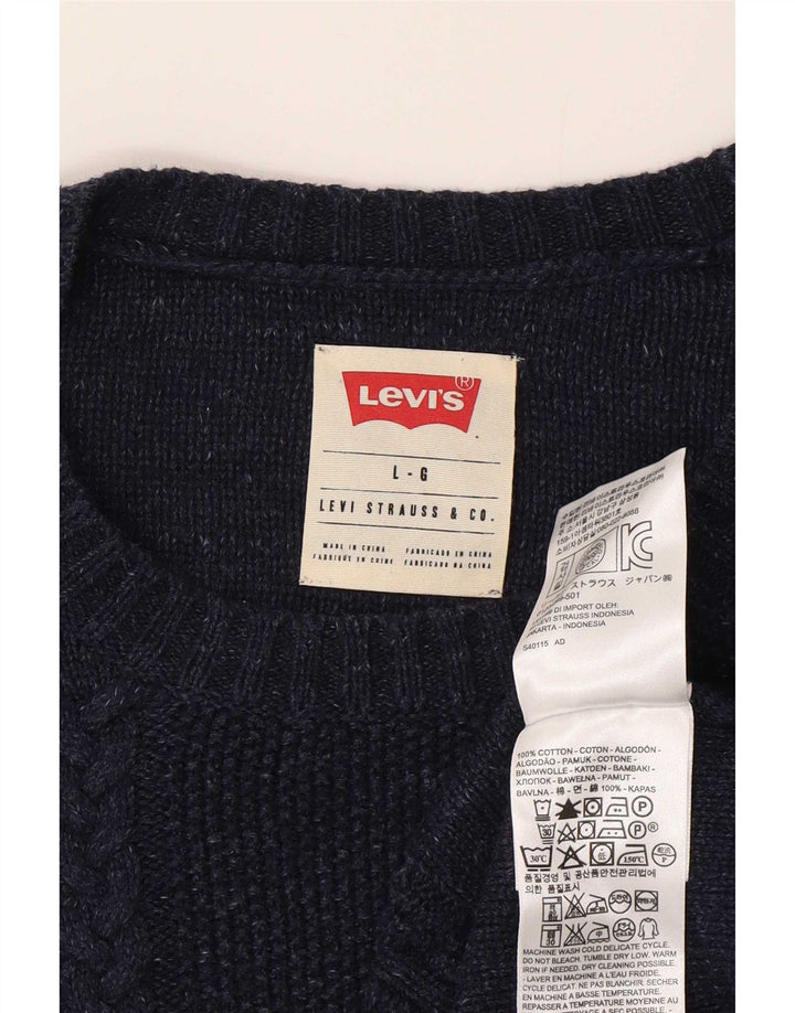 Мужской джемпер с круглым вырезом Levi's, большой темно-синий хлопковый свитер