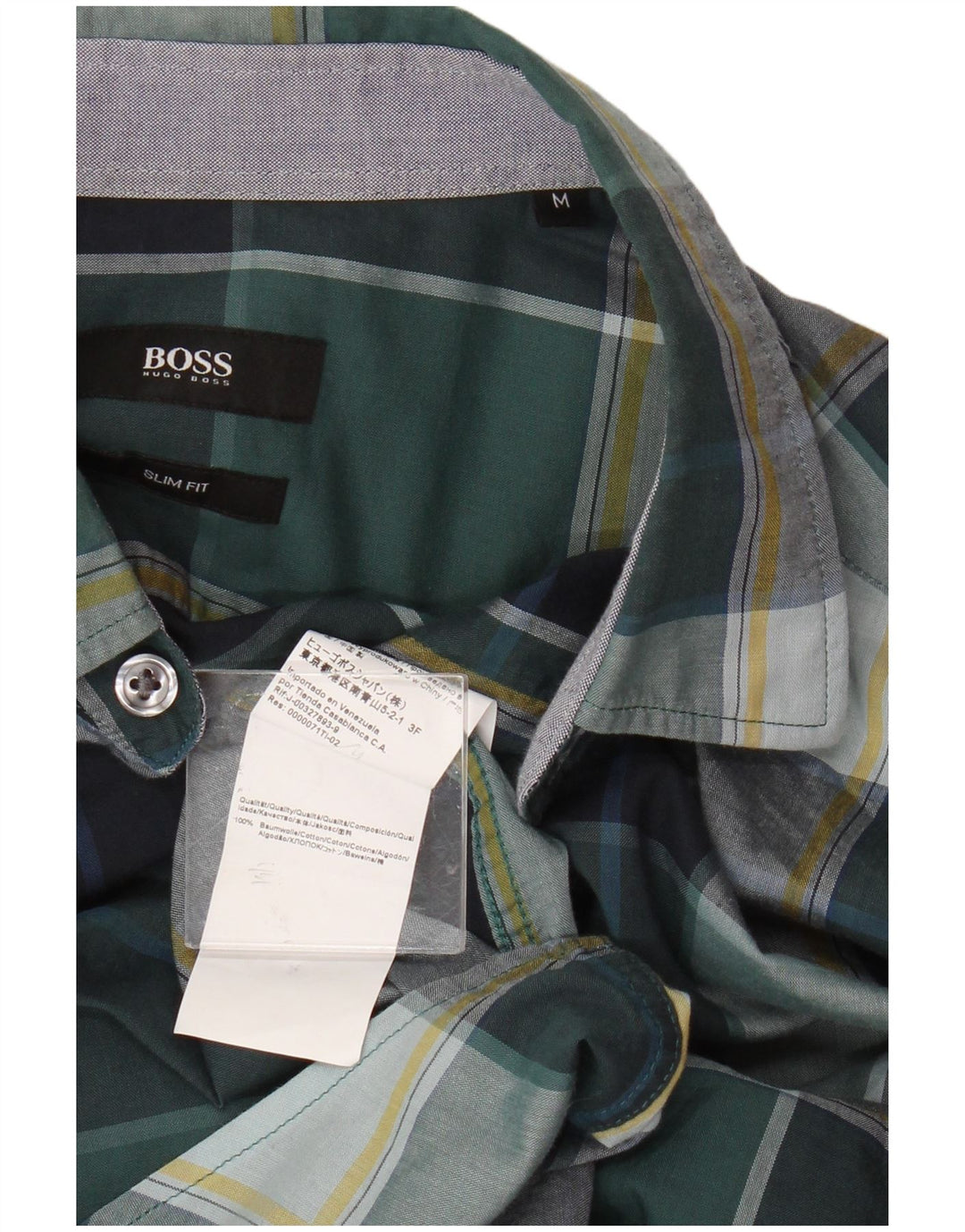 Мужская рубашка приталенного кроя Hugo Boss, хлопковая клетка среднего зеленого цвета