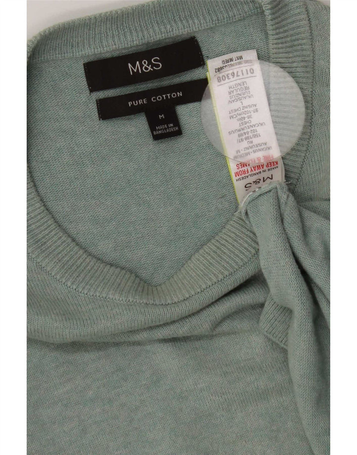 Мужской джемпер с вырезом лодочкой Marks & Spencer, средний зеленый хлопковый свитер