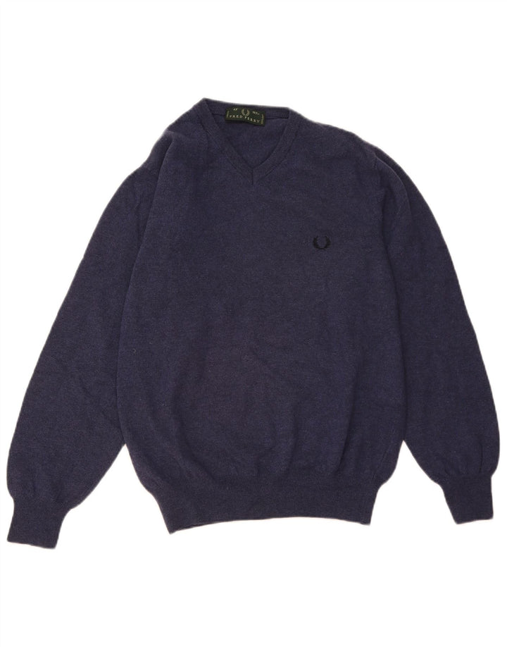 Мужской джемпер с v-образным вырезом FRED PERRY, средний темно-синий шерстяной свитер