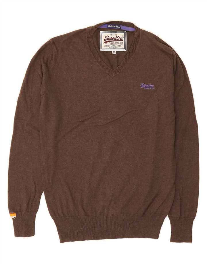 SUPERDRY Mens V-Neck Jumper Sweater Medium Brown Cotton Vintage Superdry and Second-Hand Superdry from Messina Hembry 