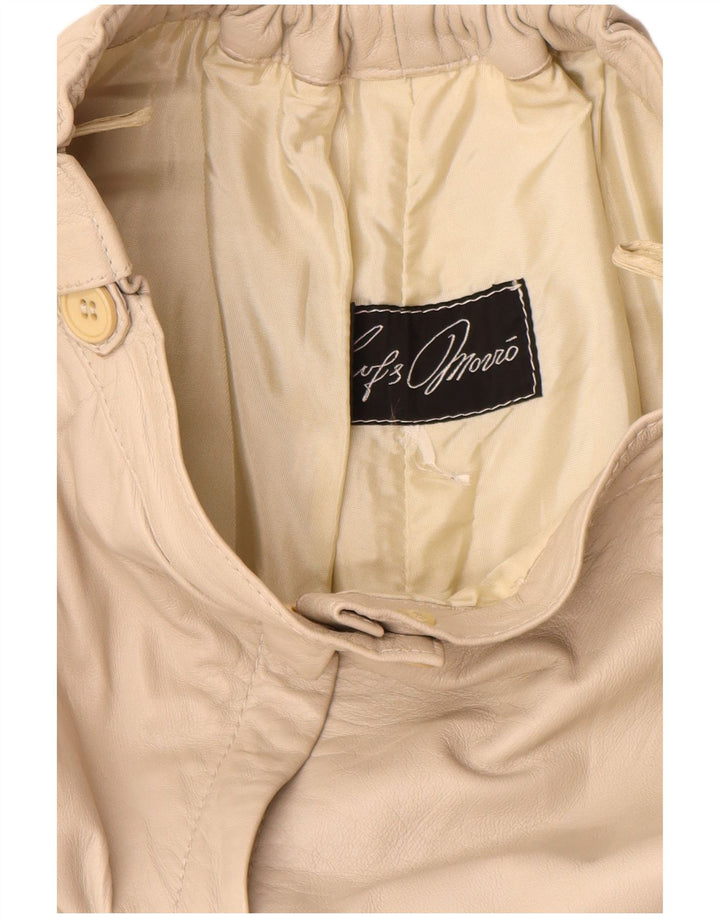 Винтажные женские кожаные брюки-капри W24 L14 бежевого цвета