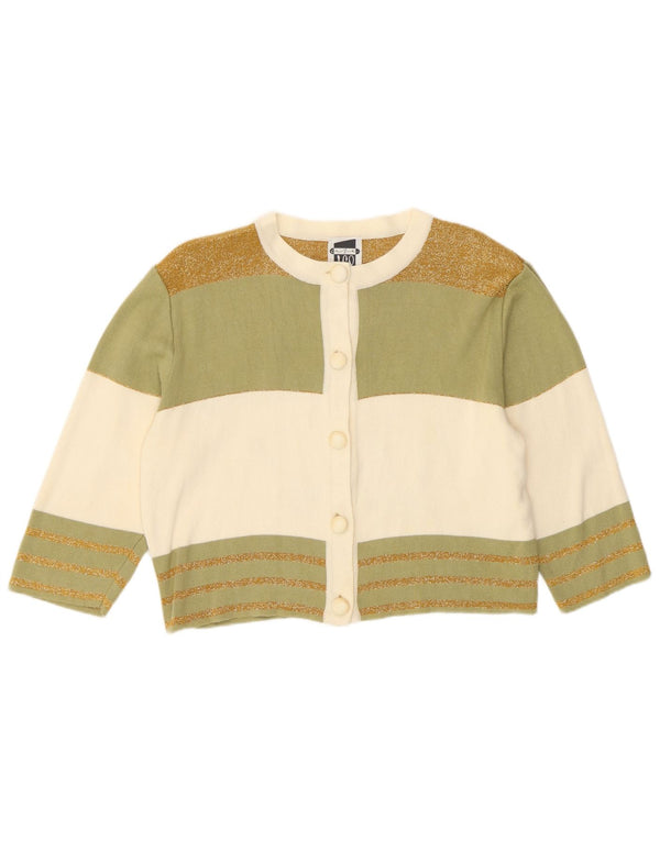 Винтажный женский укороченный кардиган-свитер UK 12, хлопок среднего цвета в полоску цвета хаки