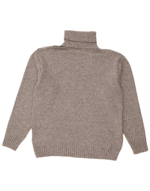 Винтажный мужской джемпер с высоким воротником, большой серый полосатый шерстяной свитер