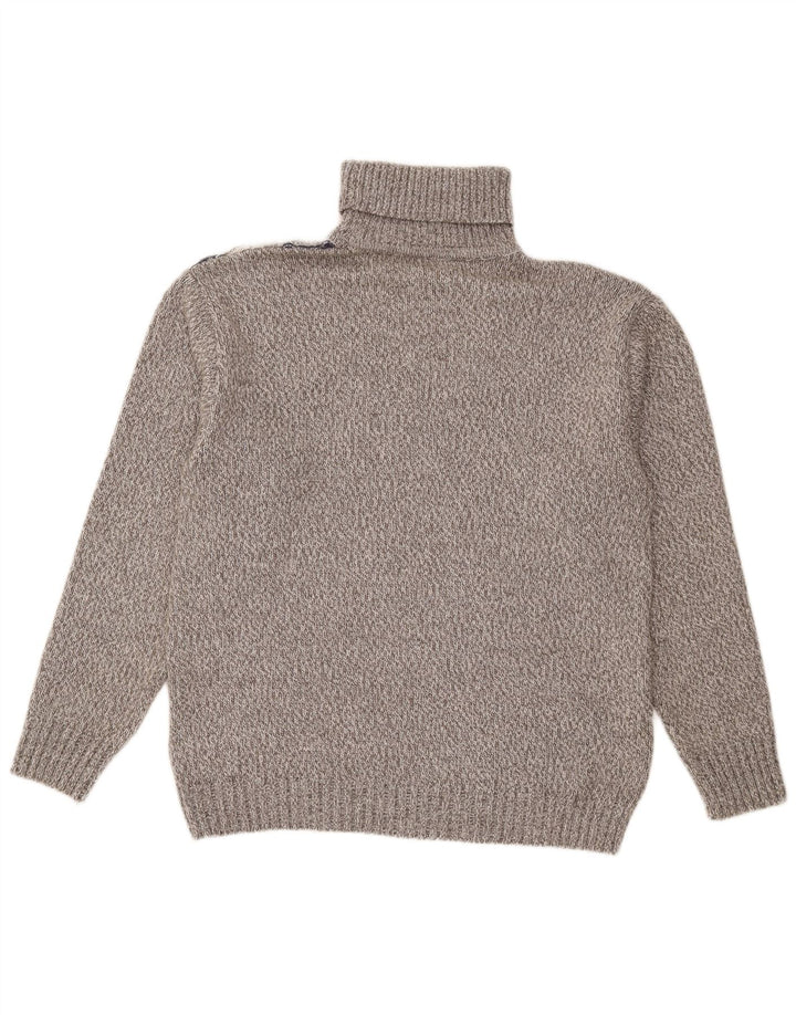 Винтажный мужской джемпер с высоким воротником, большой серый полосатый шерстяной свитер