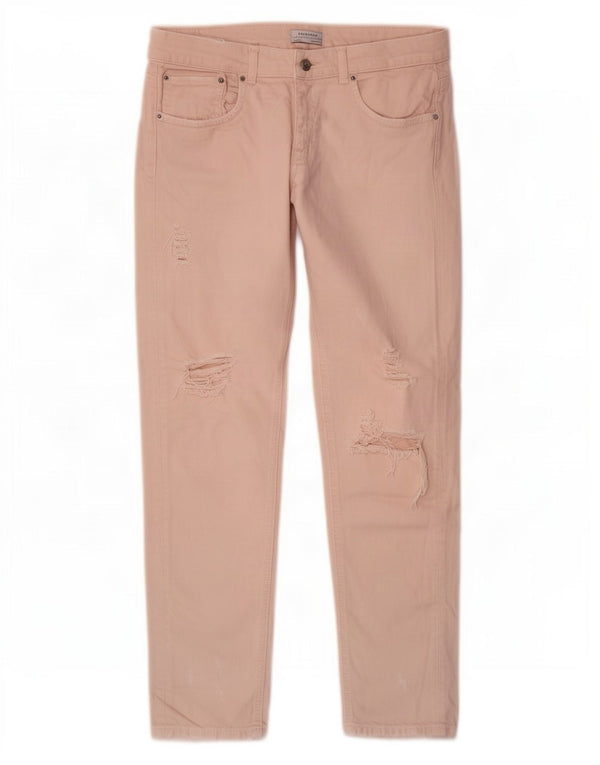 Женские потертые узкие джинсы Zara EU 38, маленькие W28 L29, розовые