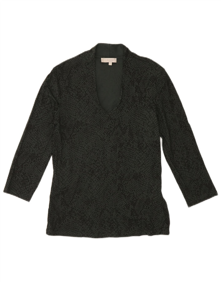 Женский топ HOBBS с рукавом 3/4, Великобритания, 6 XS, зеленый, вискоза с животным принтом