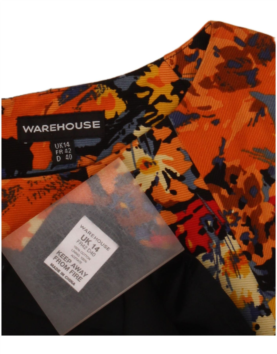 Женское платье прямого кроя Warehouse UK 14, средний размер, разноцветный хлопок с цветочным принтом