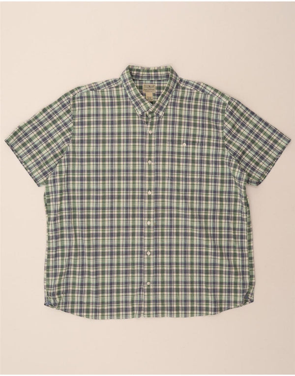 L.L.BEAN Mens Traditional Fit Short Sleeve Shirt 2XL Green Check Cotton