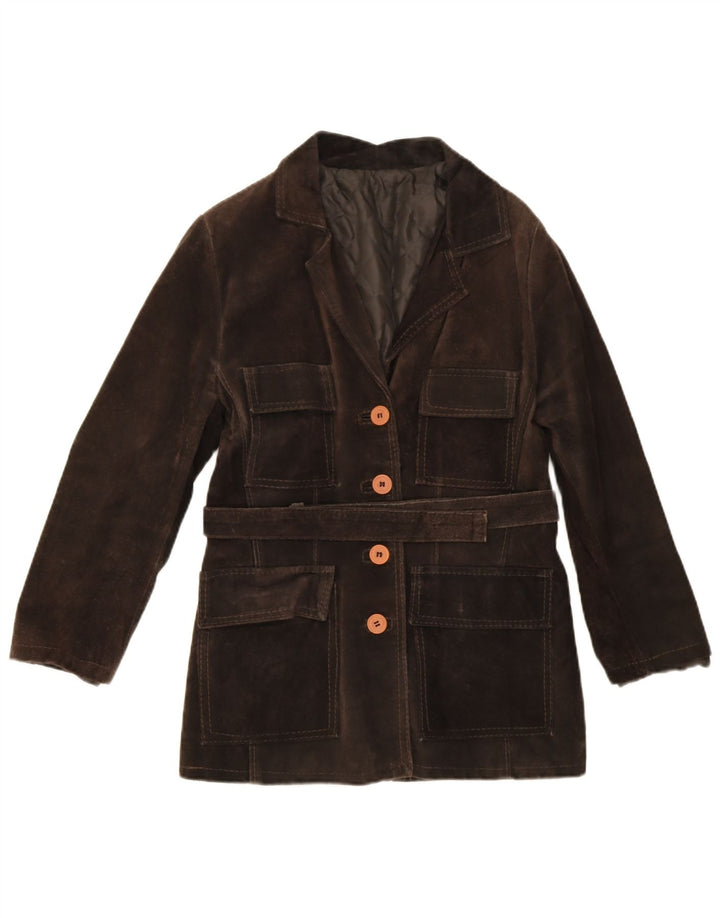 Винтажная женская замшевая куртка UK 10, маленькая коричневая кожаная