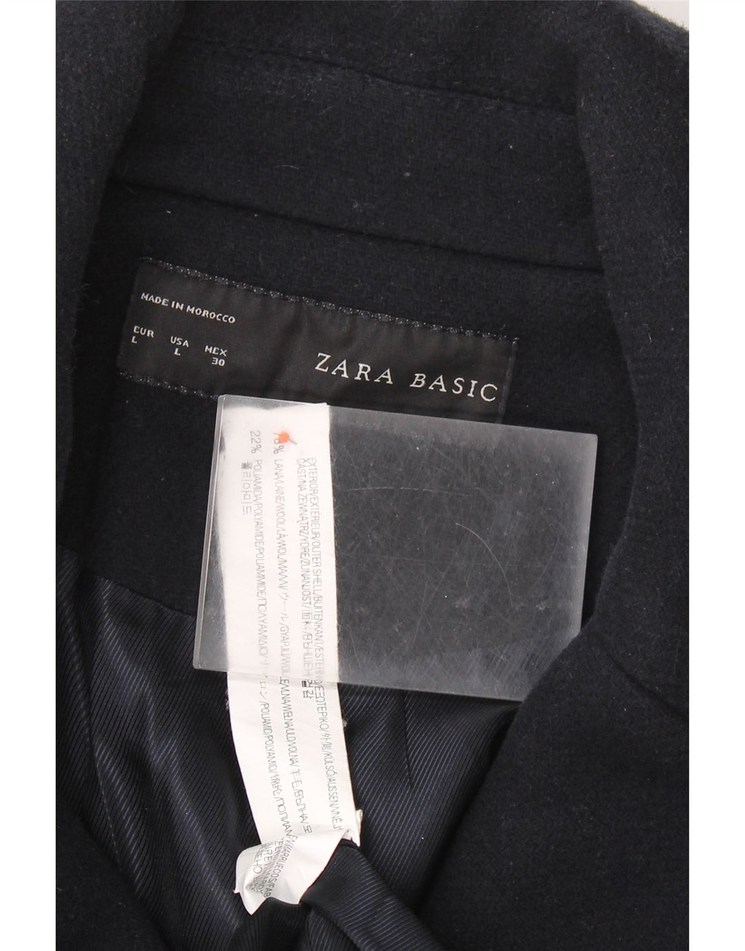 Женское двубортное пальто Zara UK 14, темно-синее, большое, шерсть
