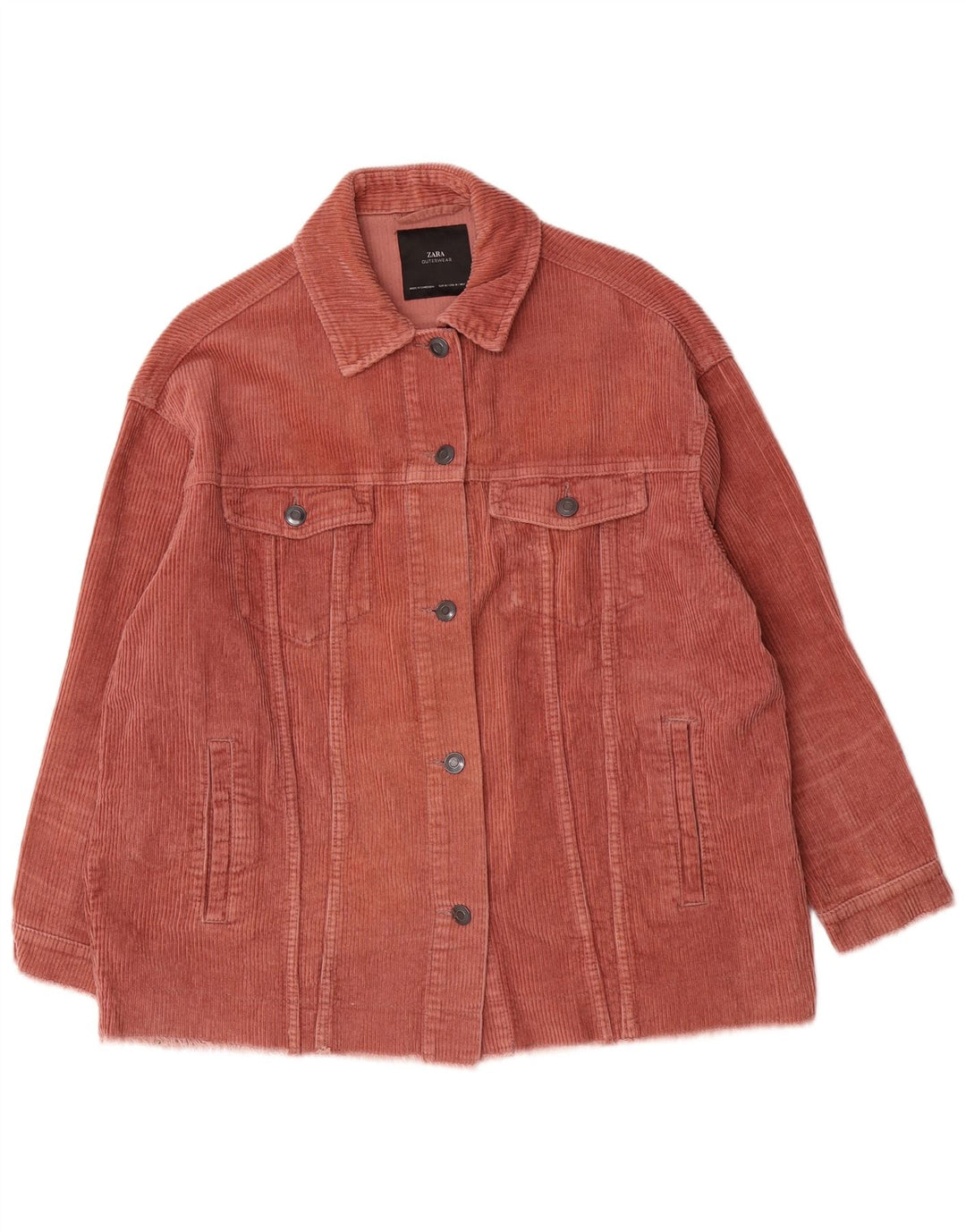 Женская вельветовая куртка оверсайз Zara UK 14, хлопок среднего розового цвета