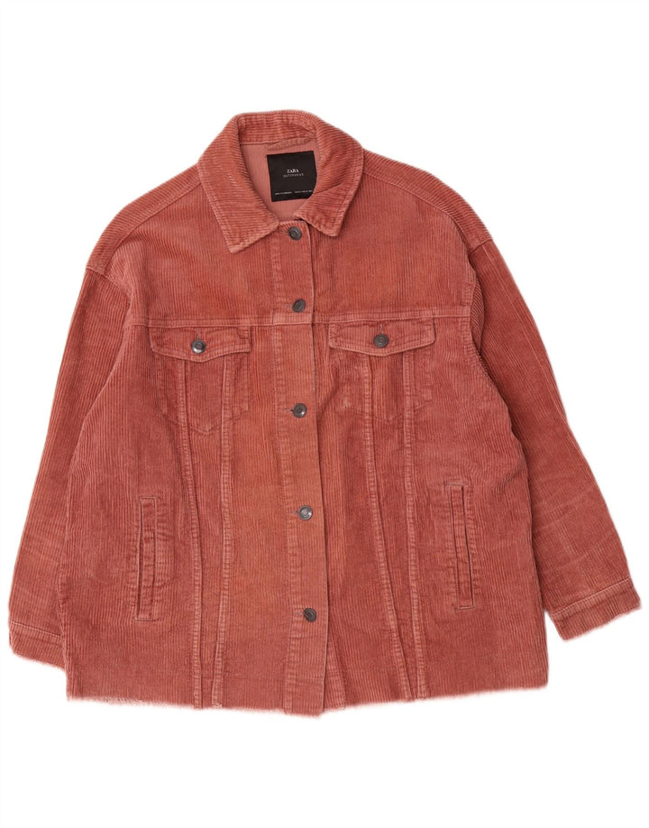 Женская вельветовая куртка оверсайз Zara UK 14, хлопок среднего розового цвета