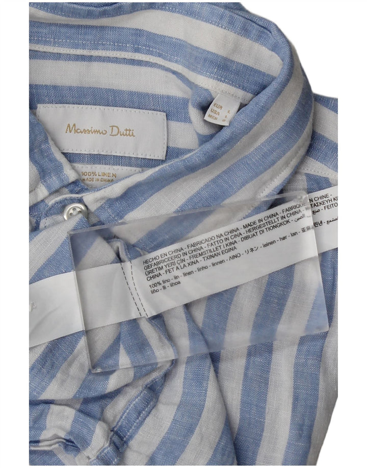Мужская рубашка Massimo Dutti из льна в большую синюю полоску