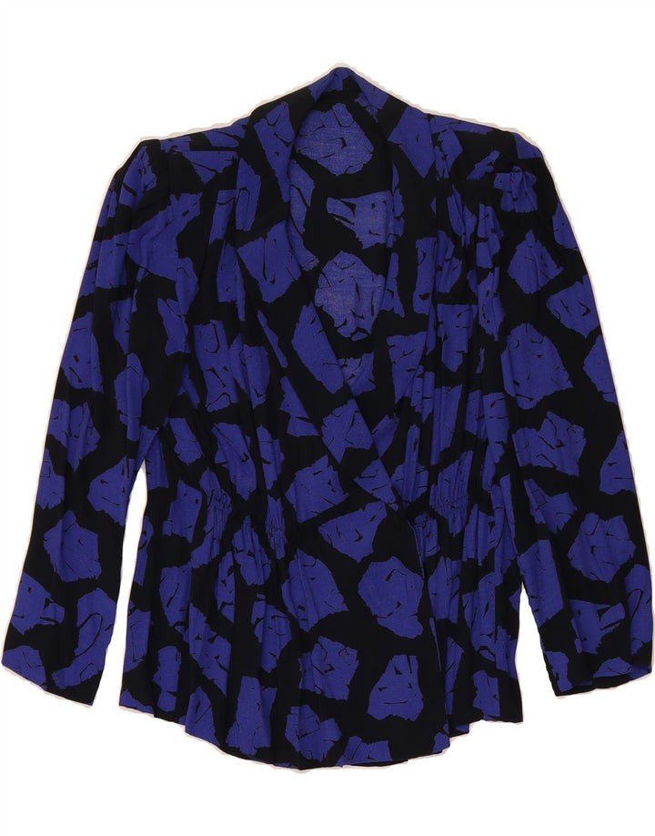 VINTAGE Womens Abstract Pattern Cardigan Top UK 10 Small Blue Vintage Vintage and Second-Hand Vintage from Messina Hembry 