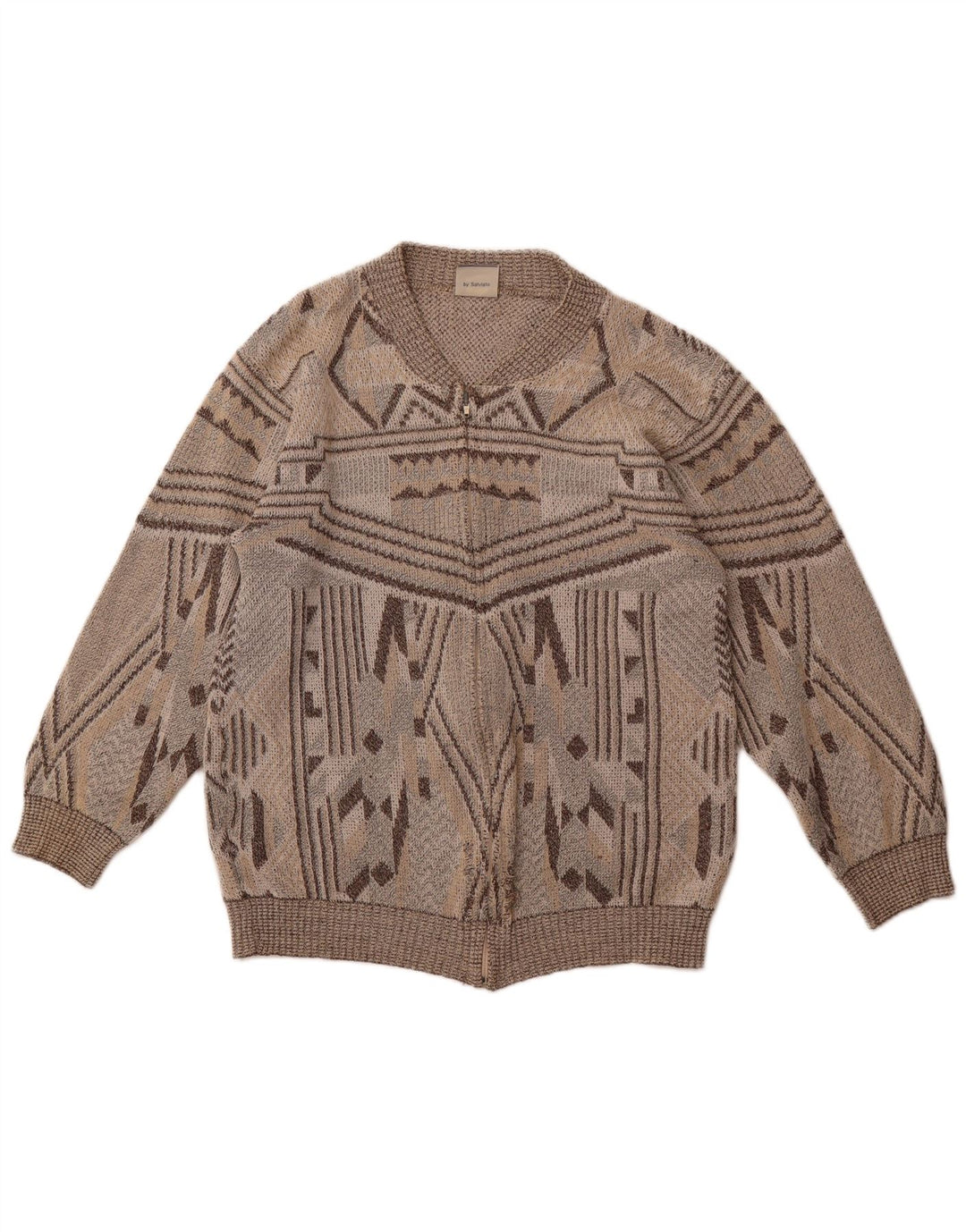 SALVIATO Mens Cardigan Sweater Medium Beige Geometric