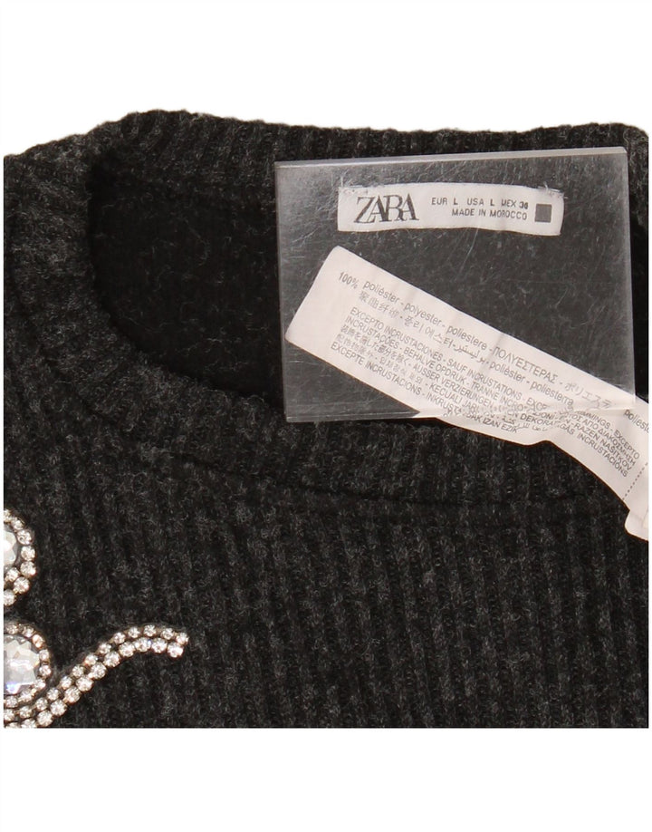 Женский укороченный свободный джемпер с круглым вырезом Zara UK 16, большой серый цвет