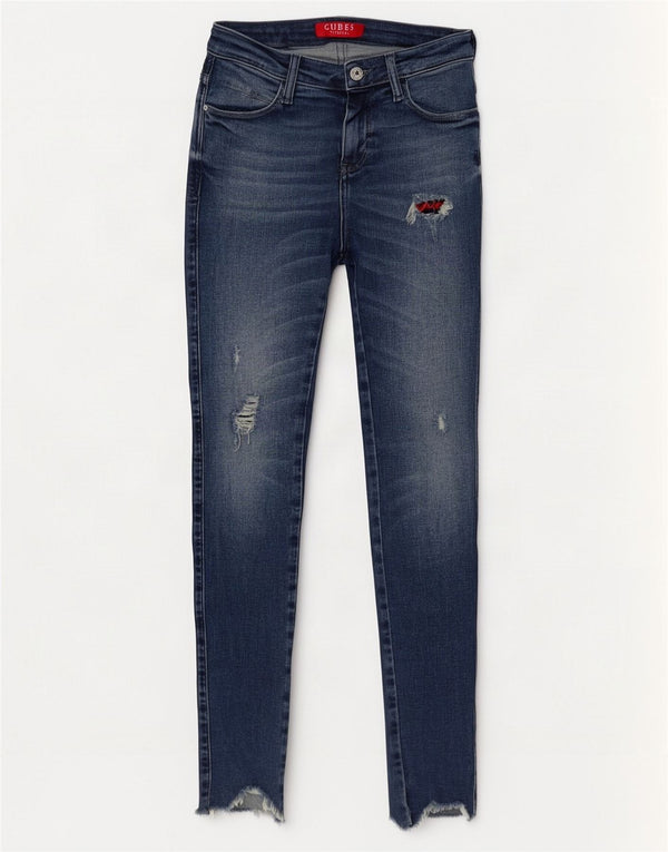 Женские потертые джинсы скинни Guess W24 L30, синий хлопок