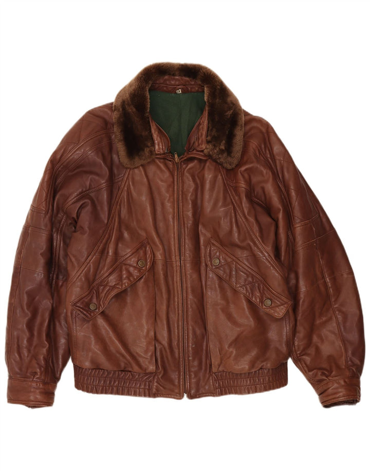 Винтажная мужская кожаная куртка IT 54 2XL Коричневая