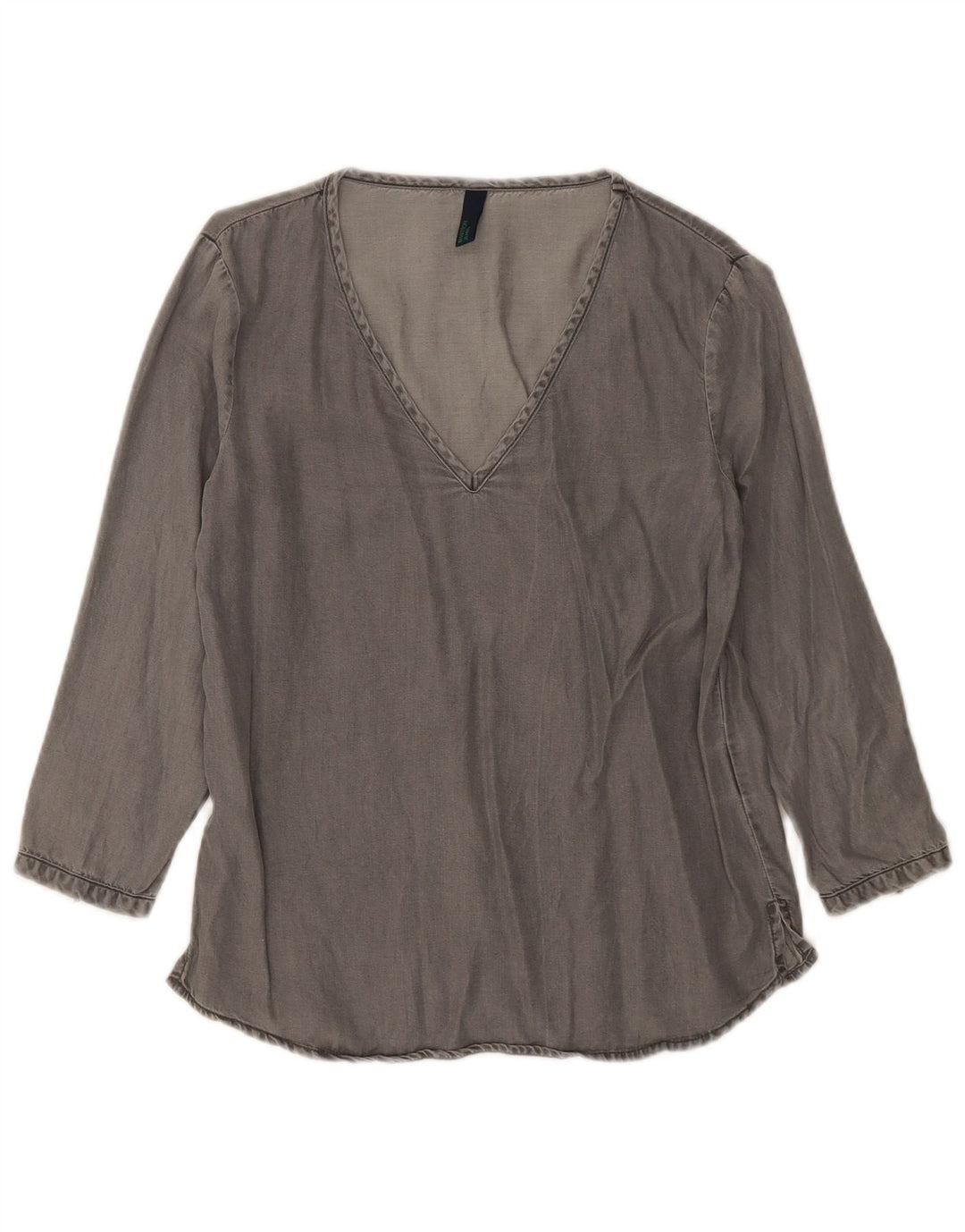BENETTON Womens 3/4 Sleeve Blouse Top UK 12 Medium Grey