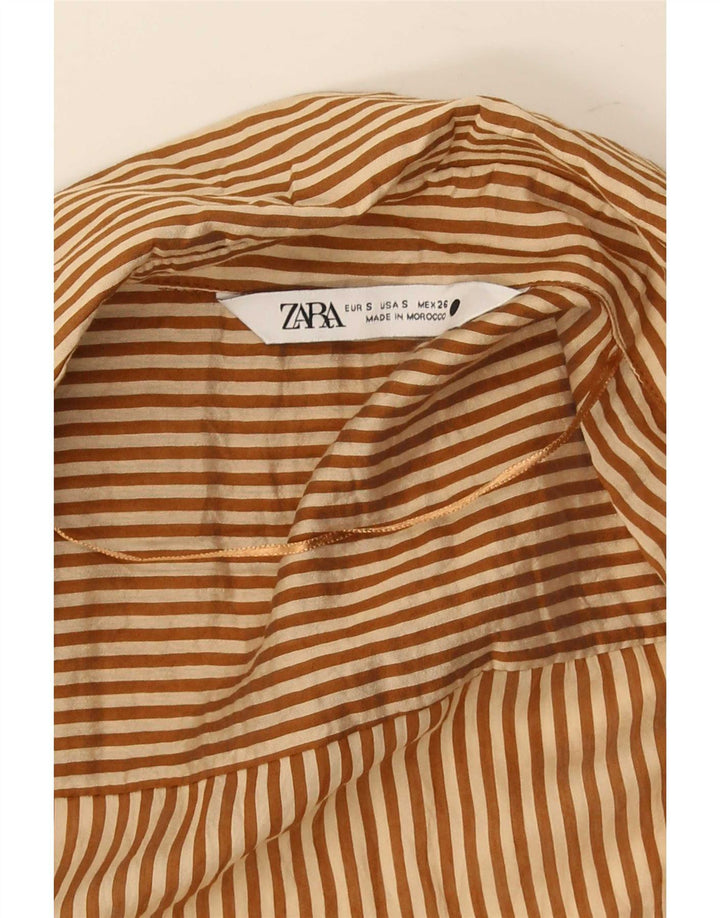 Женское платье-халат оверсайз Zara UK 10, маленькое коричневое в тонкую полоску