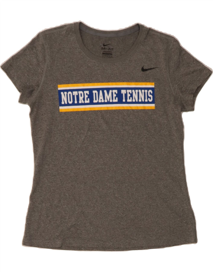 NIKE Womens Dri Fit Graphic T-Shirt Top UK 14 Large Grey Polyester Vintage Nike and Second-Hand Nike from Messina Hembry 