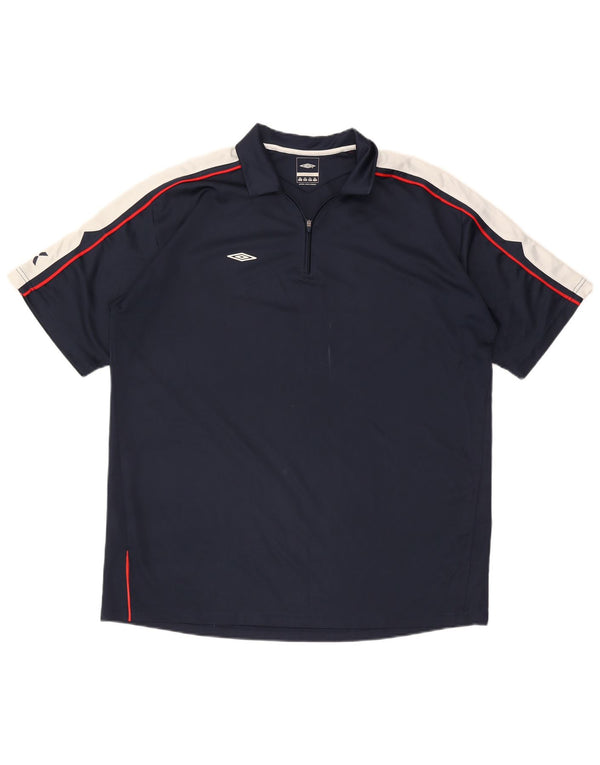 Мужская рубашка-поло с воротником на молнии Umbro 2XL темно-синяя, полиэстер с цветными блоками