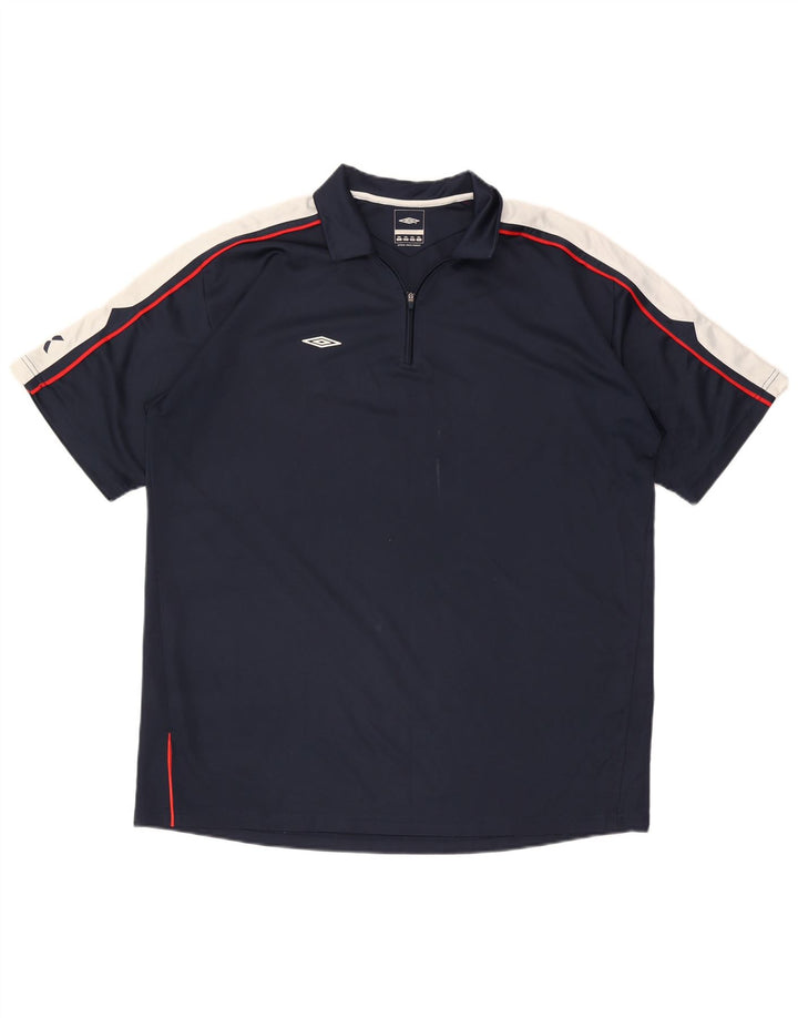 Мужская рубашка-поло с воротником на молнии Umbro 2XL темно-синяя, полиэстер с цветными блоками