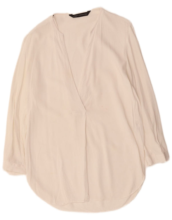 Женская блузка с рукавом 3/4 ZARA, Великобритания 14, средний белый цвет, вискоза