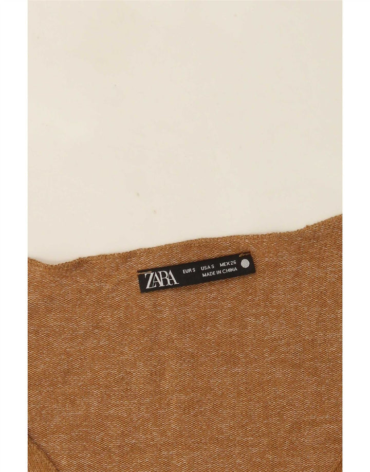 Женский топ Zara с длинным рукавом UK 10, маленький, бежевый, в крапинку