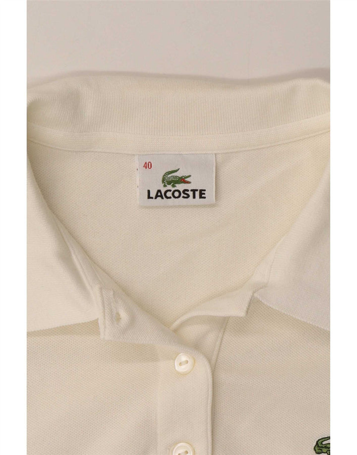 Женская рубашка-поло с длинным рукавом Lacoste, размер 40, средний белый хлопок